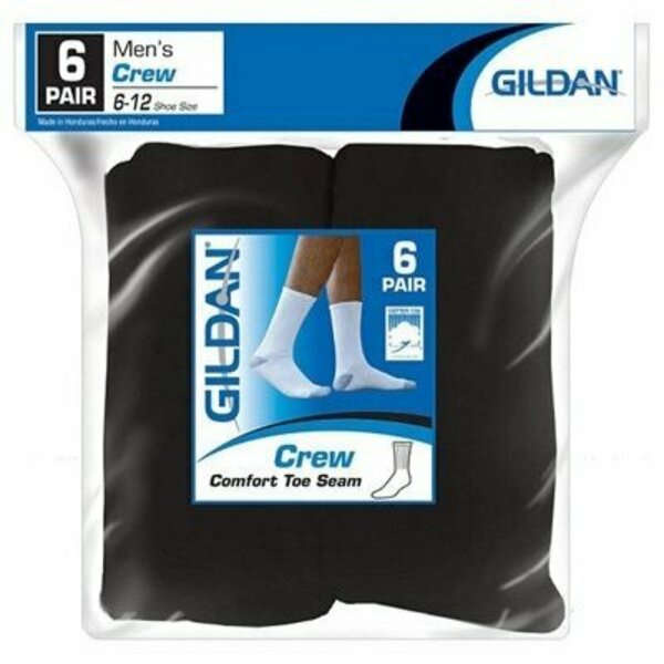 Gildan BLK Crew Socks, 6PK 1048607